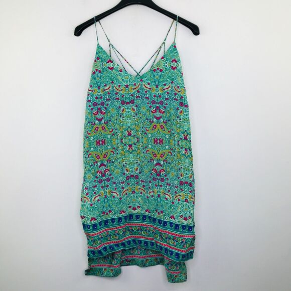 Maeve Tops - Maeve 0 Tank Top Tunic Green Floral Bohemian Strappy Longline Side Button AT27